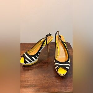 Nine West Black and Yellow Striped Heels
